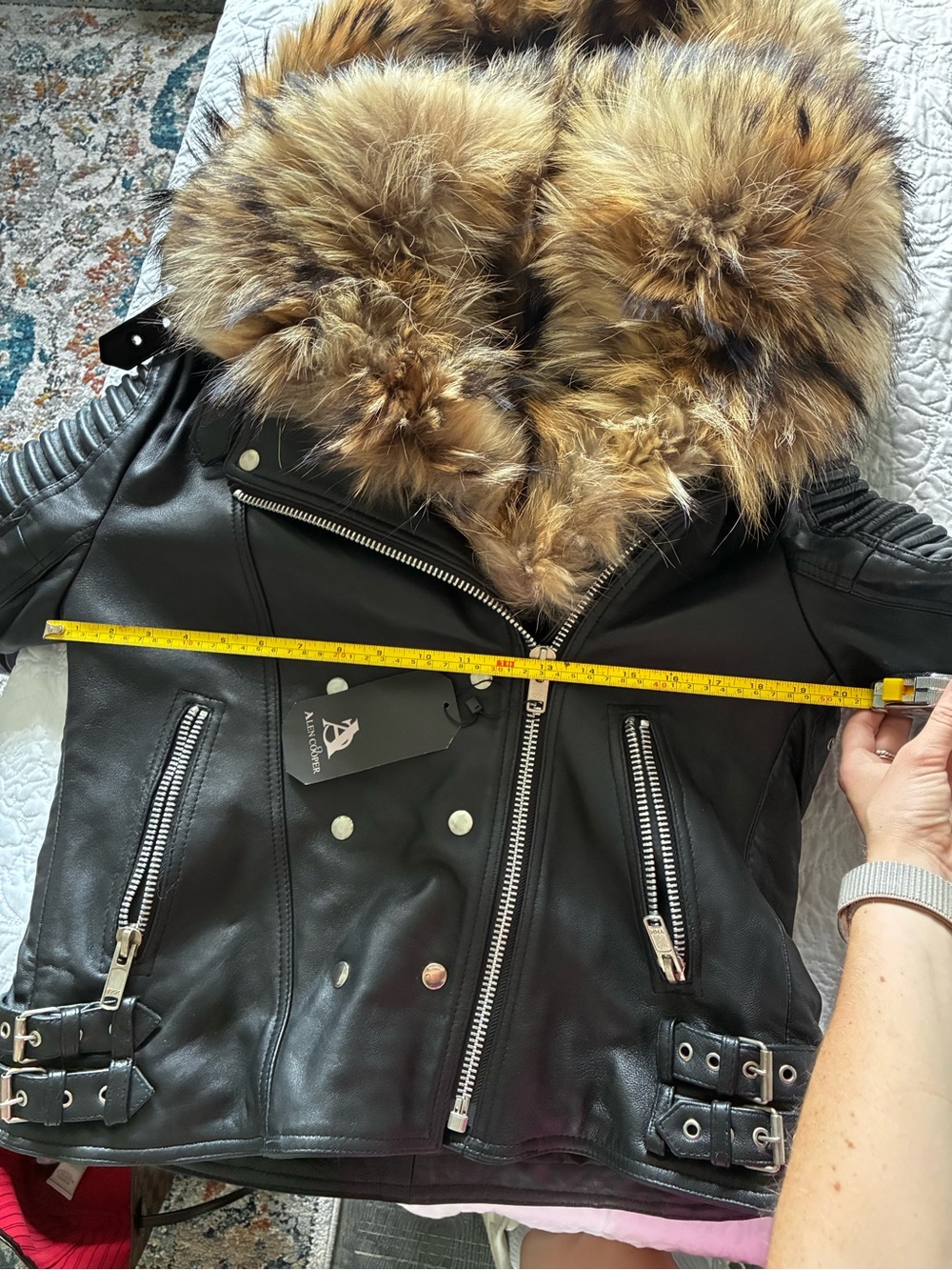 REAL leather and fur Alen Cooper jacket. Removable hood. Silver hardware. - Picture 9 of 12